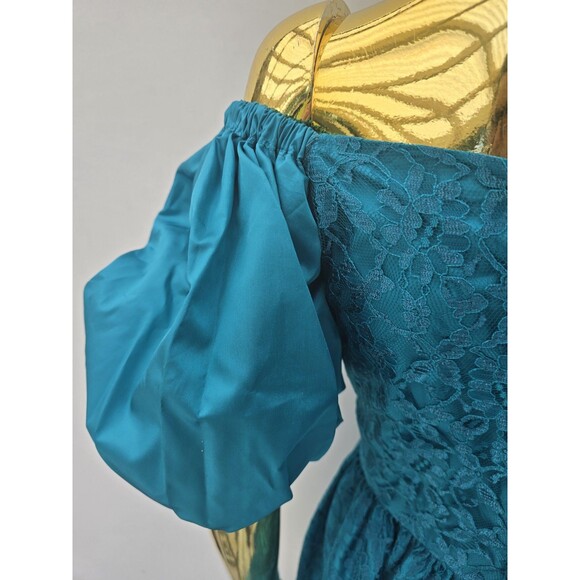 VTG 80s Loralie Blossoms Puff Sleeve On Off Shoulder Lace Dress 12 M - Picture 8 of 9